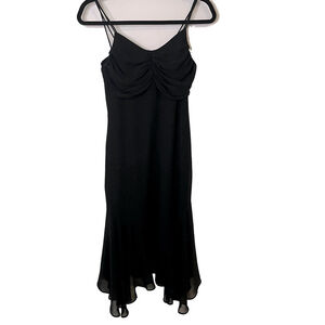 PRECIS PETITE Black Cocktail Evening Dress Sheer Midi Flowy Spaghetti Straps XS